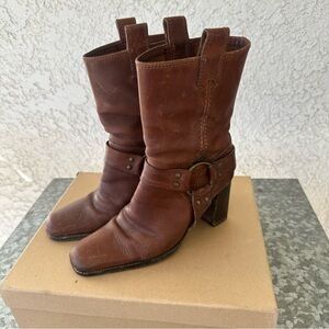 Y2K MICHAEL KORS Womens Size 8 Boots Harness Moto Brown Leather Italy